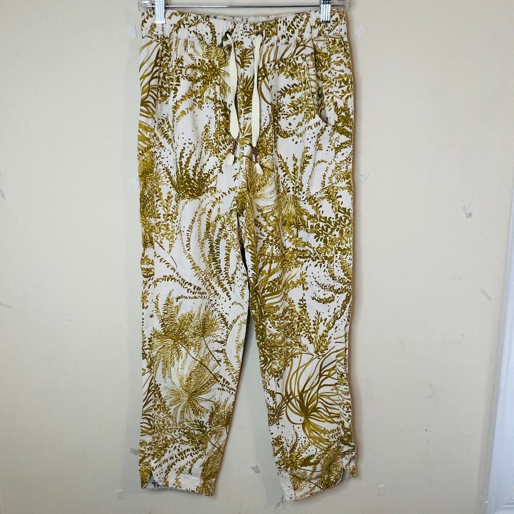 Pilcro Linen Blend Pull On Pants Size XS White Green Tropical Floral Pockets